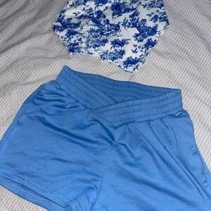 Blue Shorts with Floral Bandana top